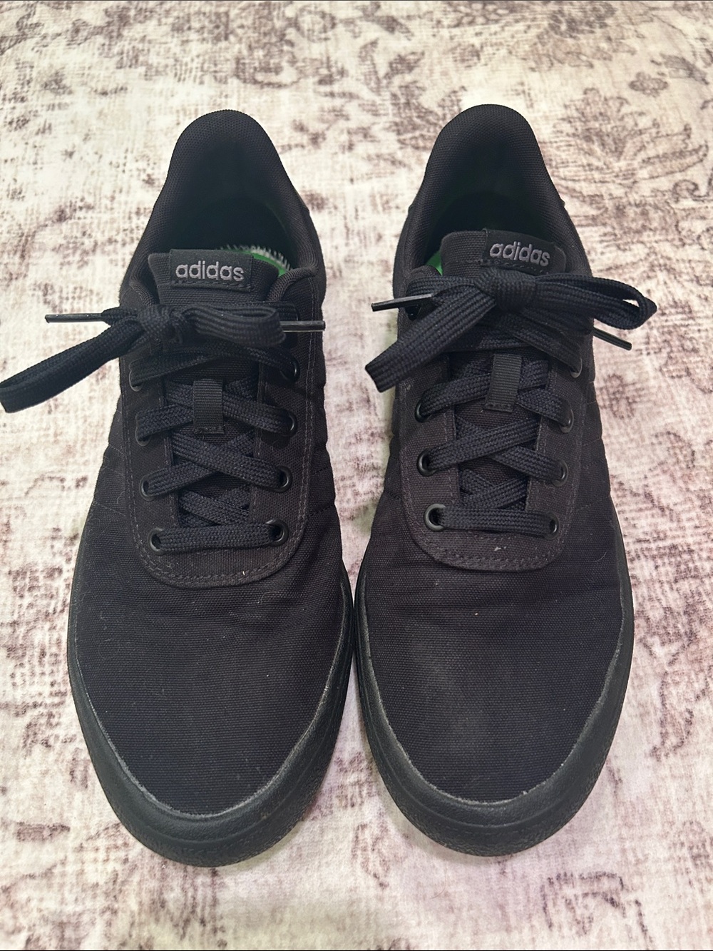 adidas Black Low-Top Sneakers with Green Tongue Accent